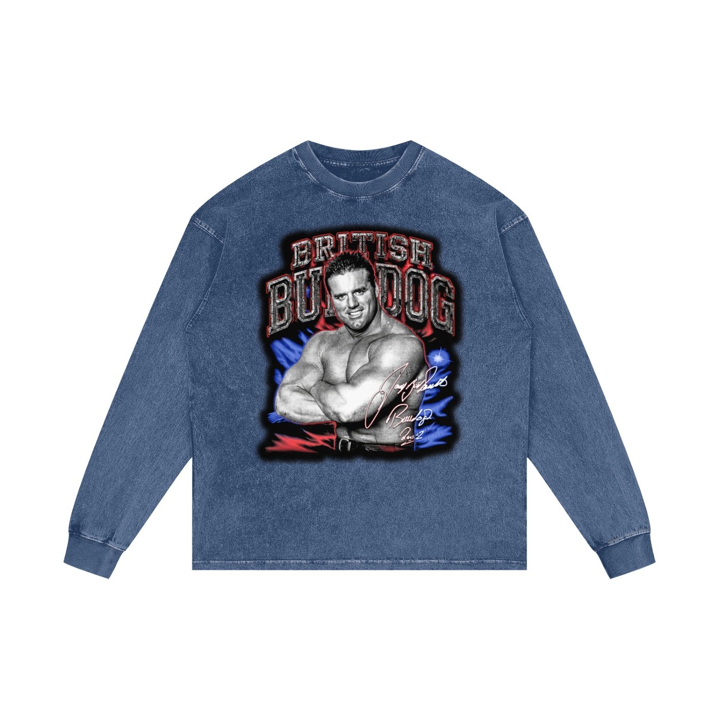 Acid Wash Oversize Long Sleeve multi colored British Bulldog 2002 T-Shirt