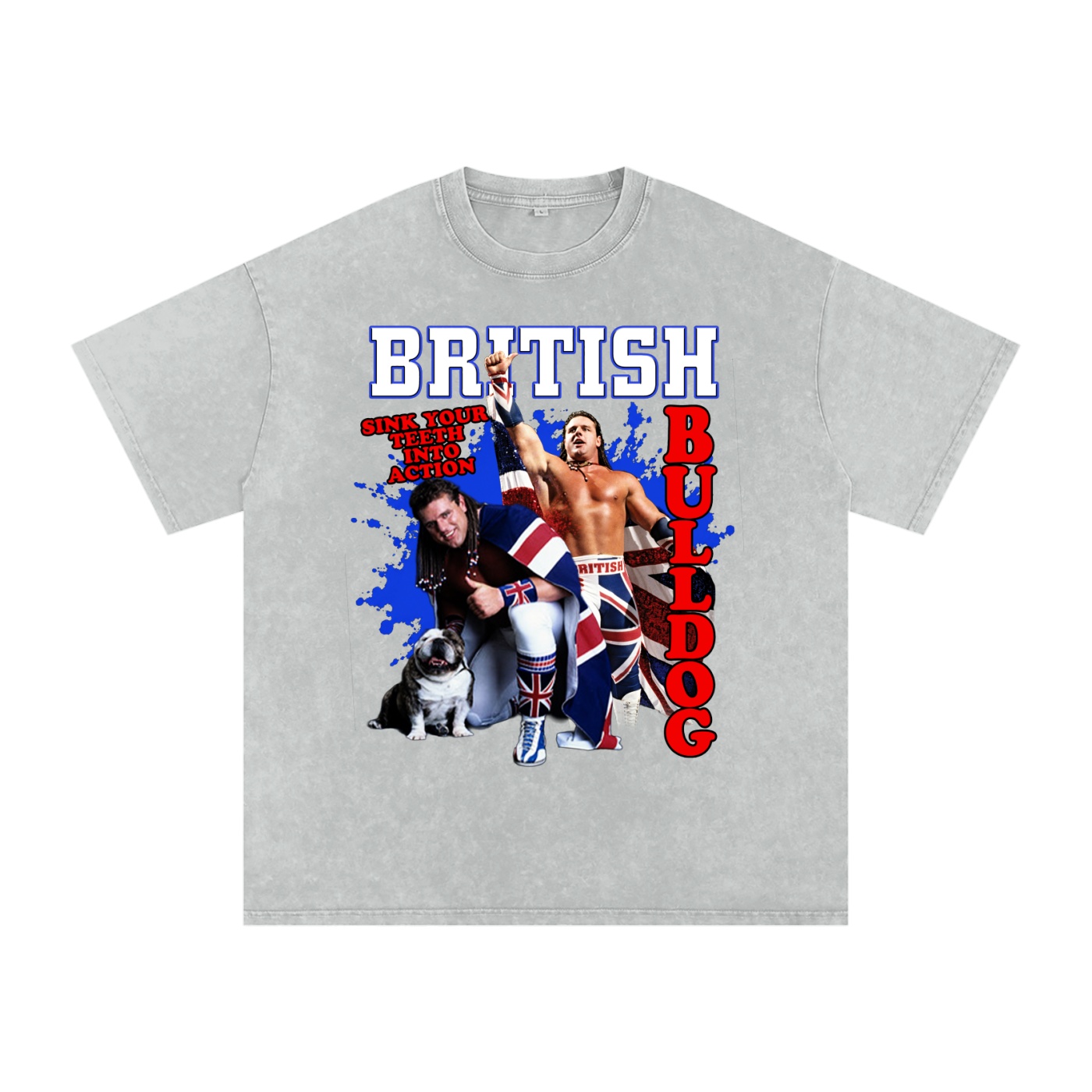Snow Washed Oversized Cotton “Sink Your Teeth Into Action” T-Shirt - Image 4