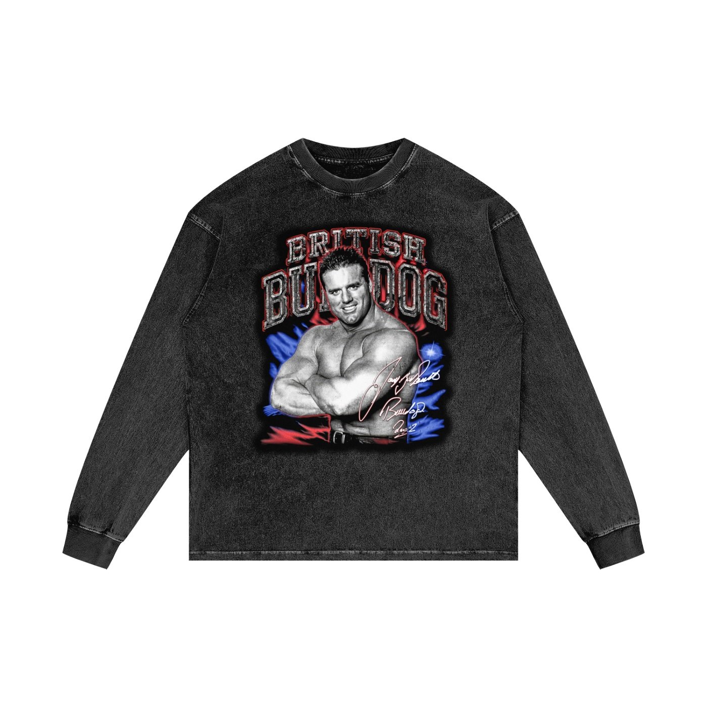 Acid Wash Oversize Long Sleeve multi colored British Bulldog 2002 T-Shirt - Image 2