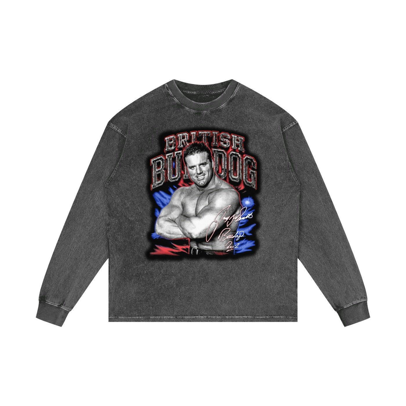 Acid Wash Oversize Long Sleeve multi colored British Bulldog 2002 T-Shirt - Image 3