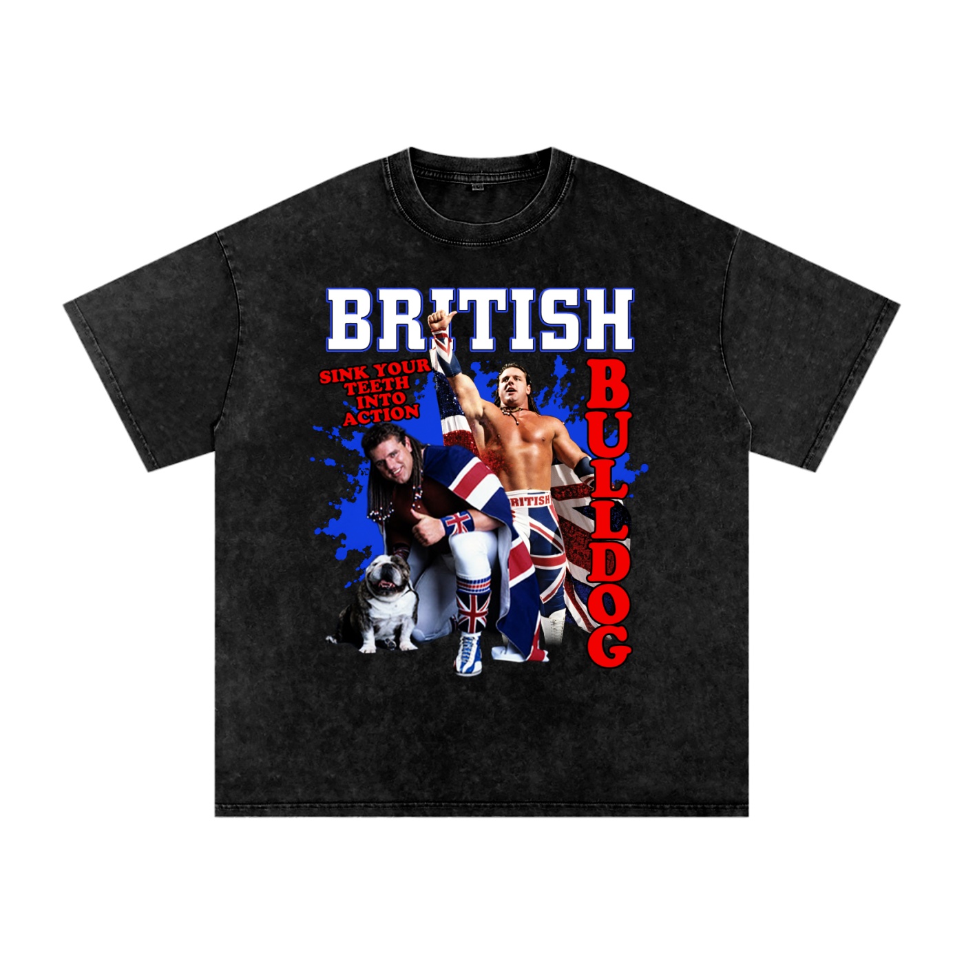 Snow Washed Oversized Cotton “Sink Your Teeth Into Action” T-Shirt